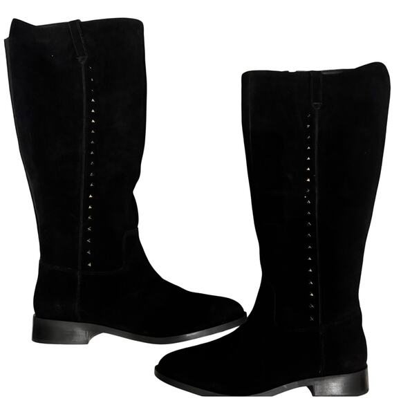 Marc Fisher Black Suede Wide Calf Knee High Boots Stud Detail Women’s 10 NEW - Picture 1 of 4
